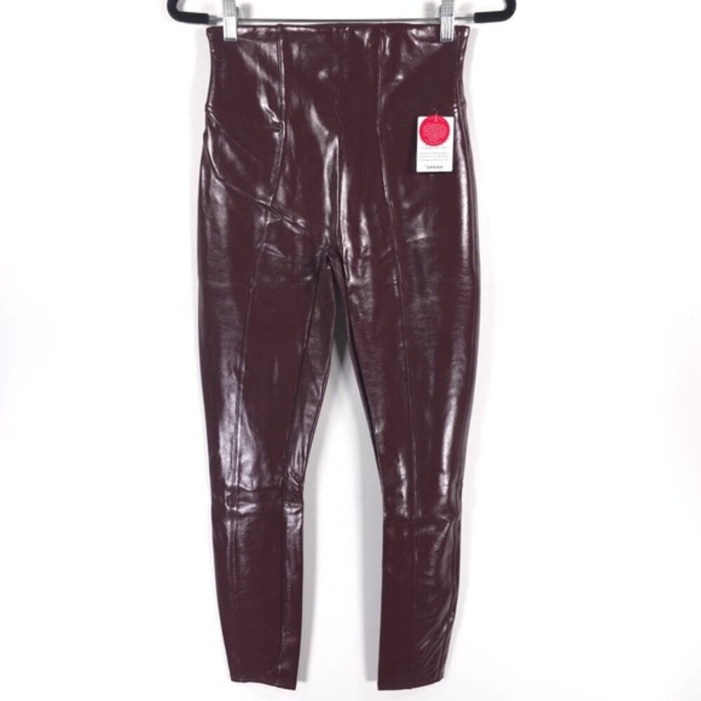 NWT SPANX Women’s Faux Patent Leather Liquid Gloss LEGGINGS 20301R Ruby MEDIUM